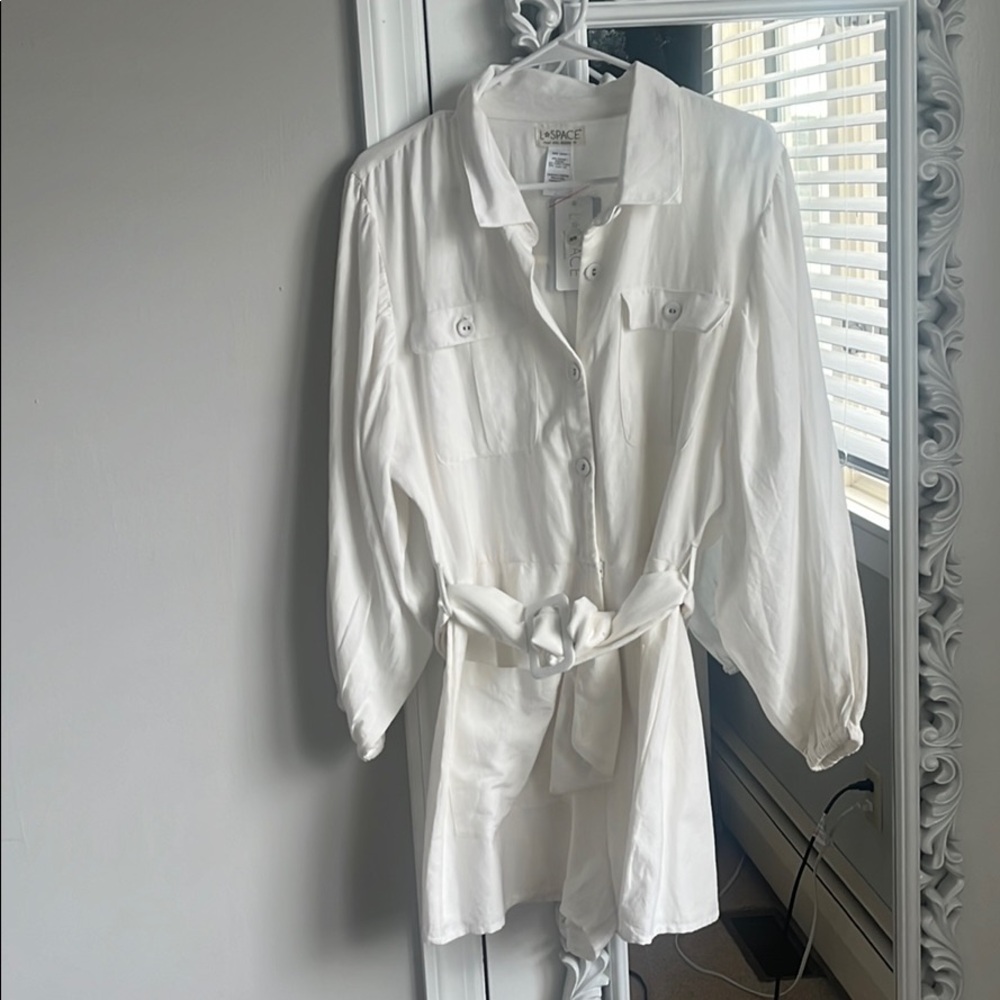 L Space white romper with belt. Size L
